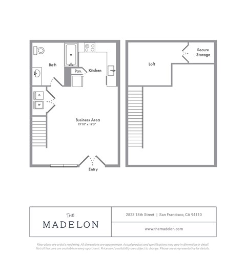 Floor plan for 1 bed, 1 bath, 748 sqft